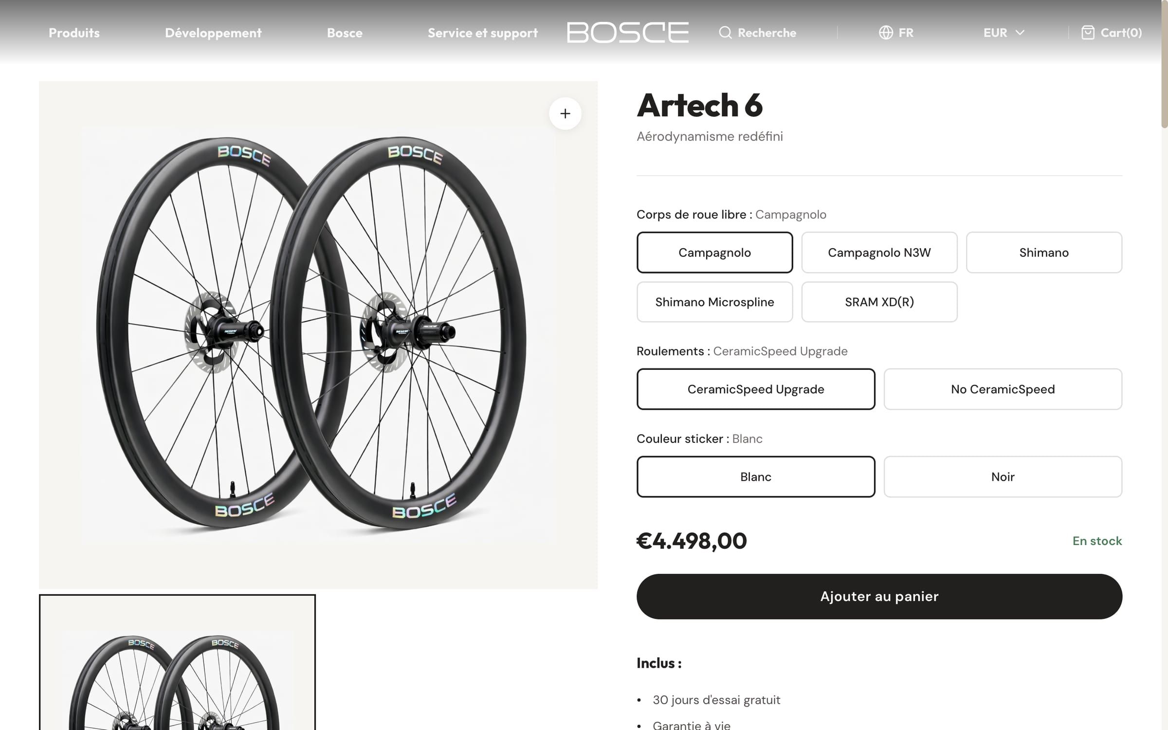 Capture d'une section du site Bosce Wheels