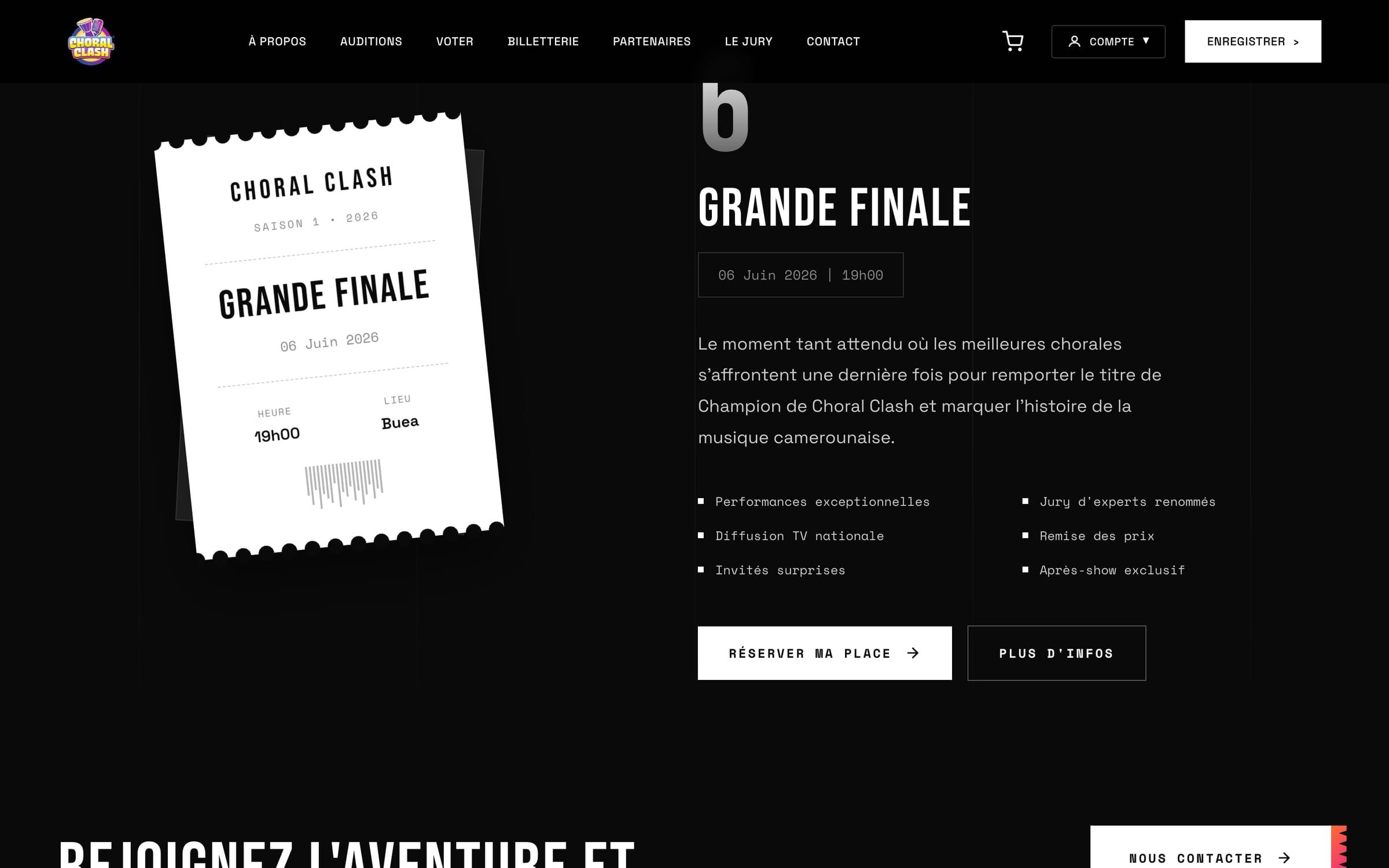 Capture d'une section du site Choral Clash