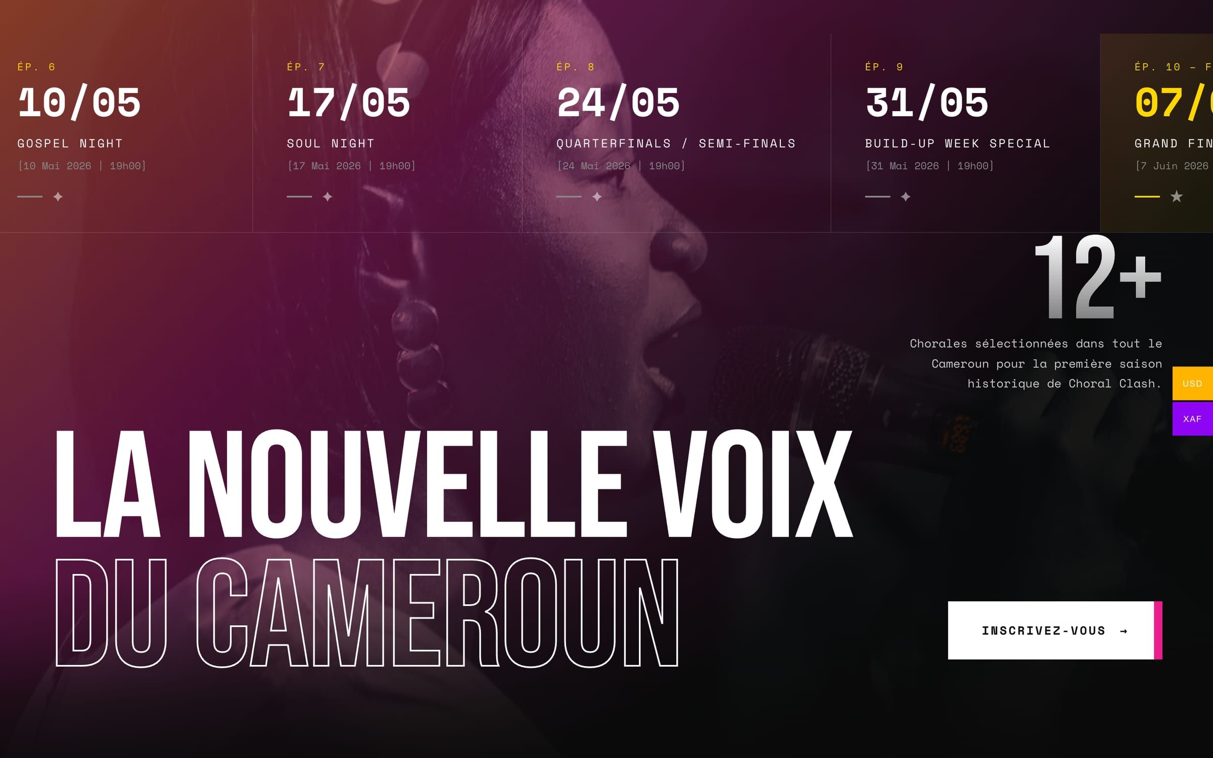 Capture de la page d'accueil du site Choral Clash