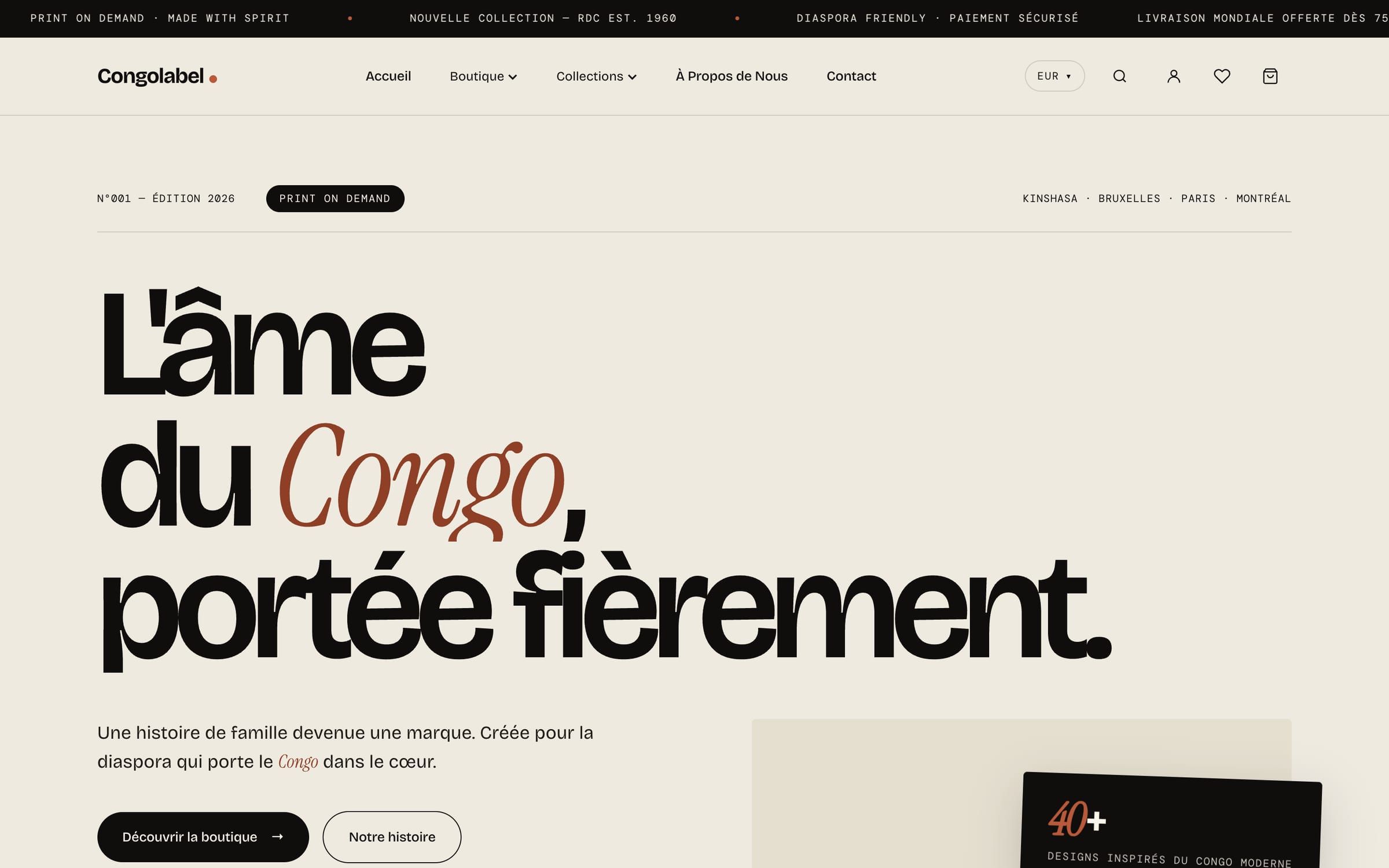 Capture de la page d'accueil du site Congolabel