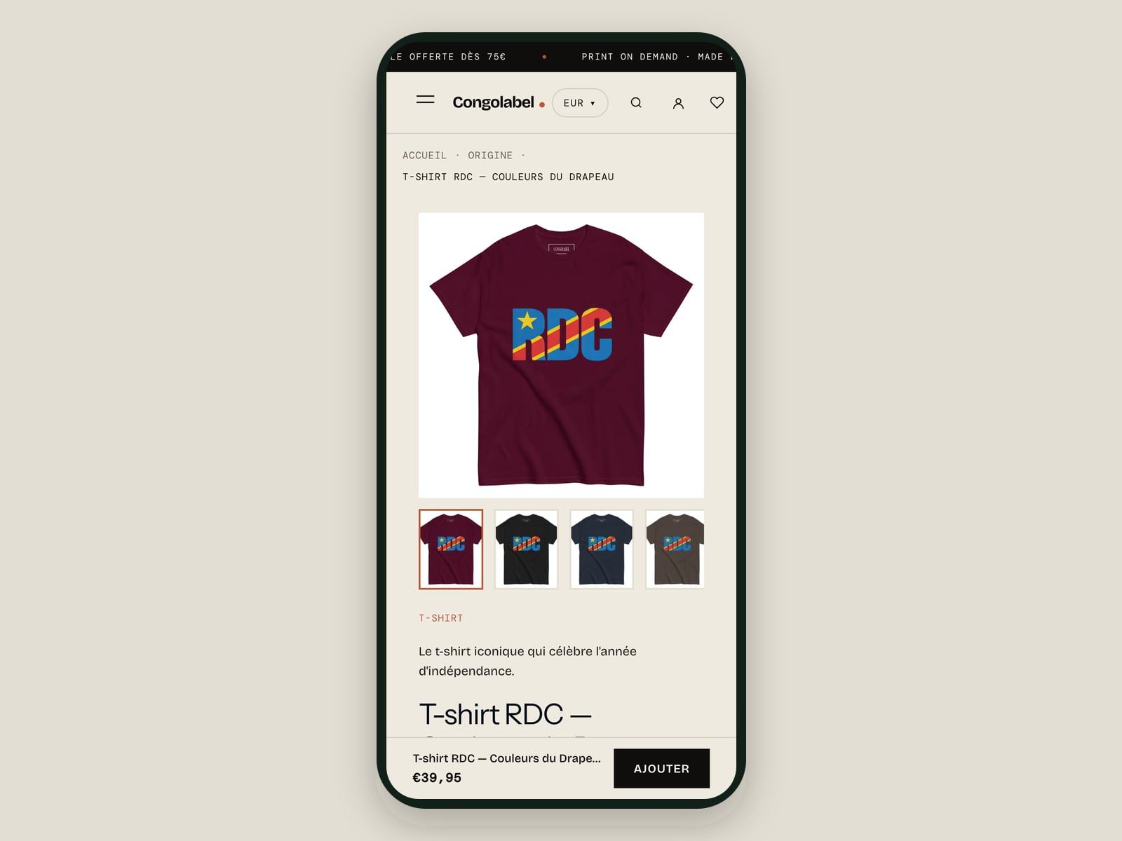 Le site Congolabel affiché sur mobile