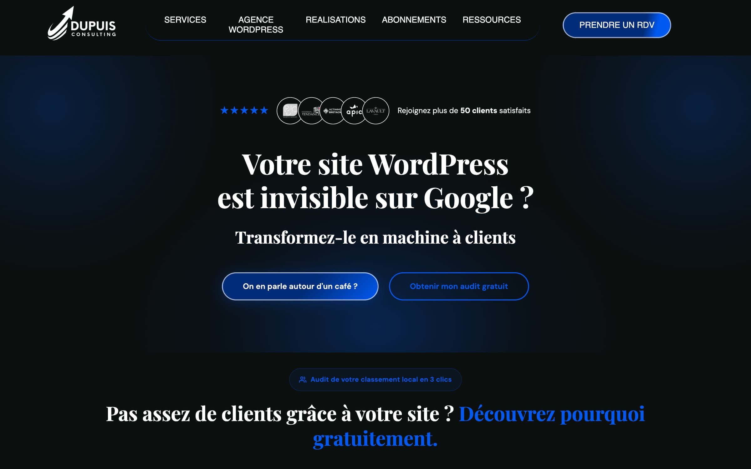 Capture de la page d'accueil du site Dupuis Consulting