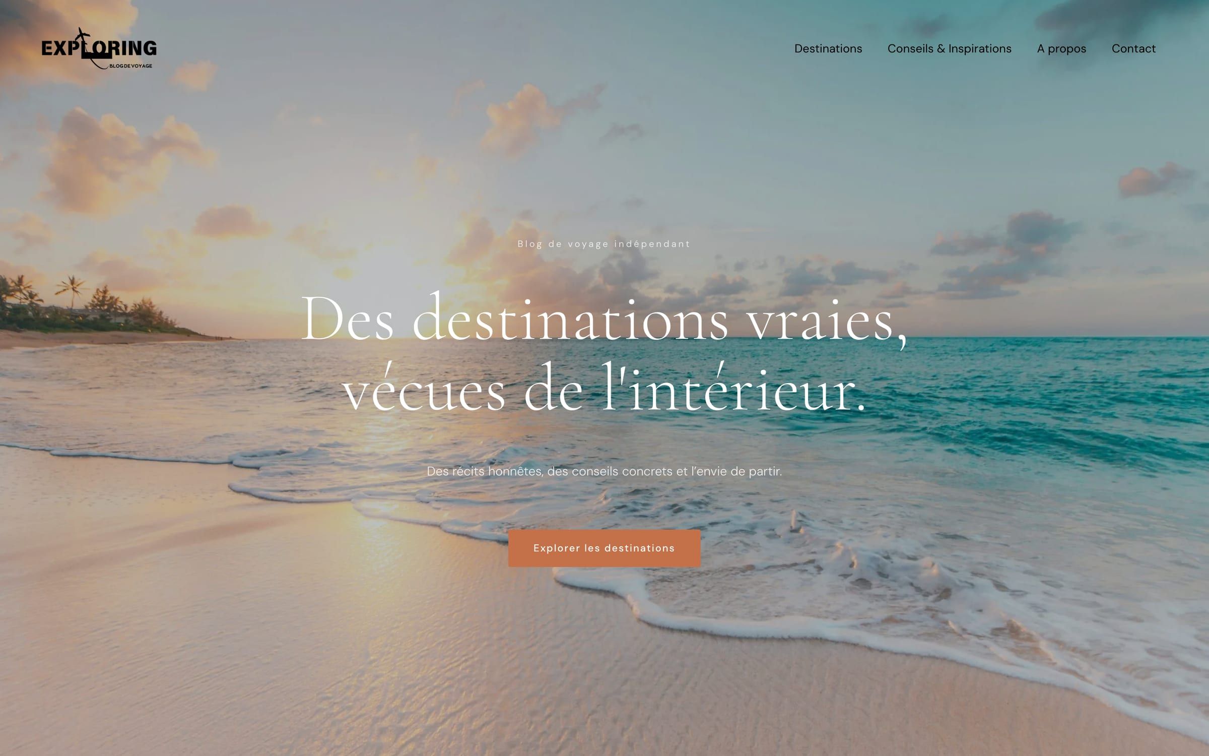 Capture de la page d'accueil du site Explore With Me
