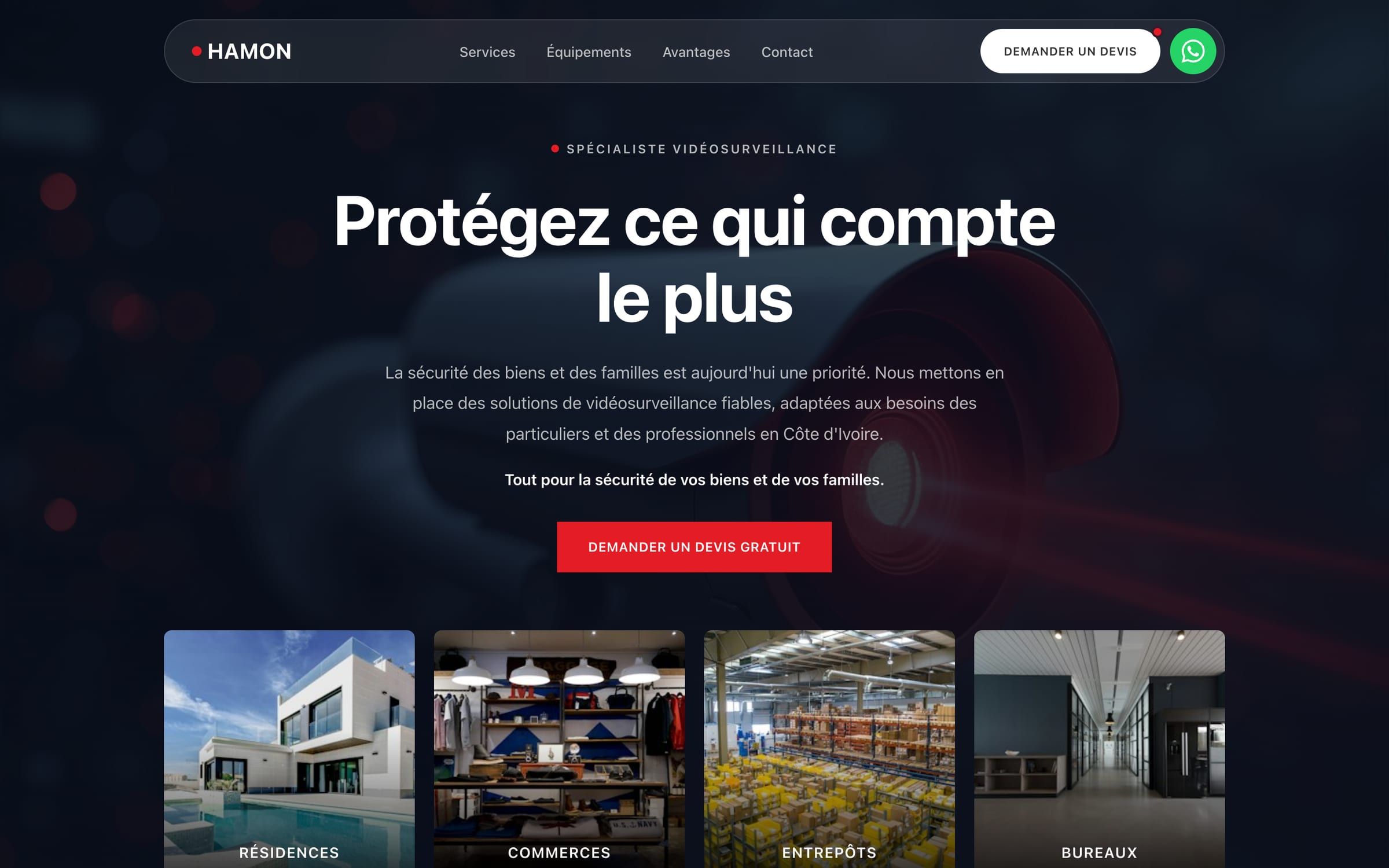 Capture de la page d'accueil du site HAMON Sécurité