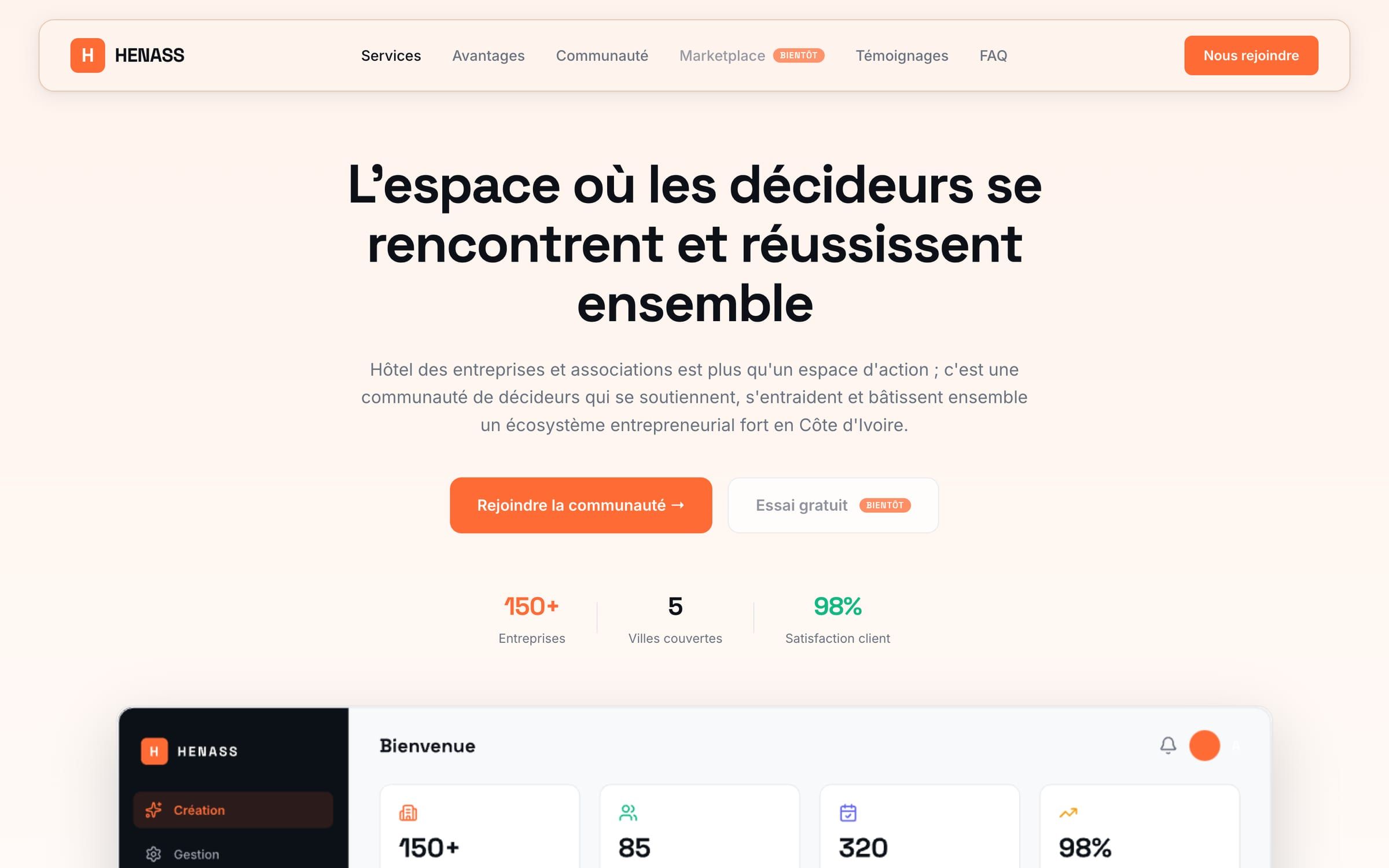 Capture de la page d'accueil du site HENASS