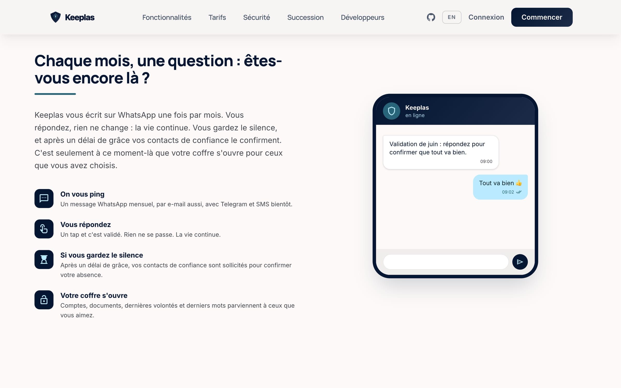 Capture d'une section du site Keeplas