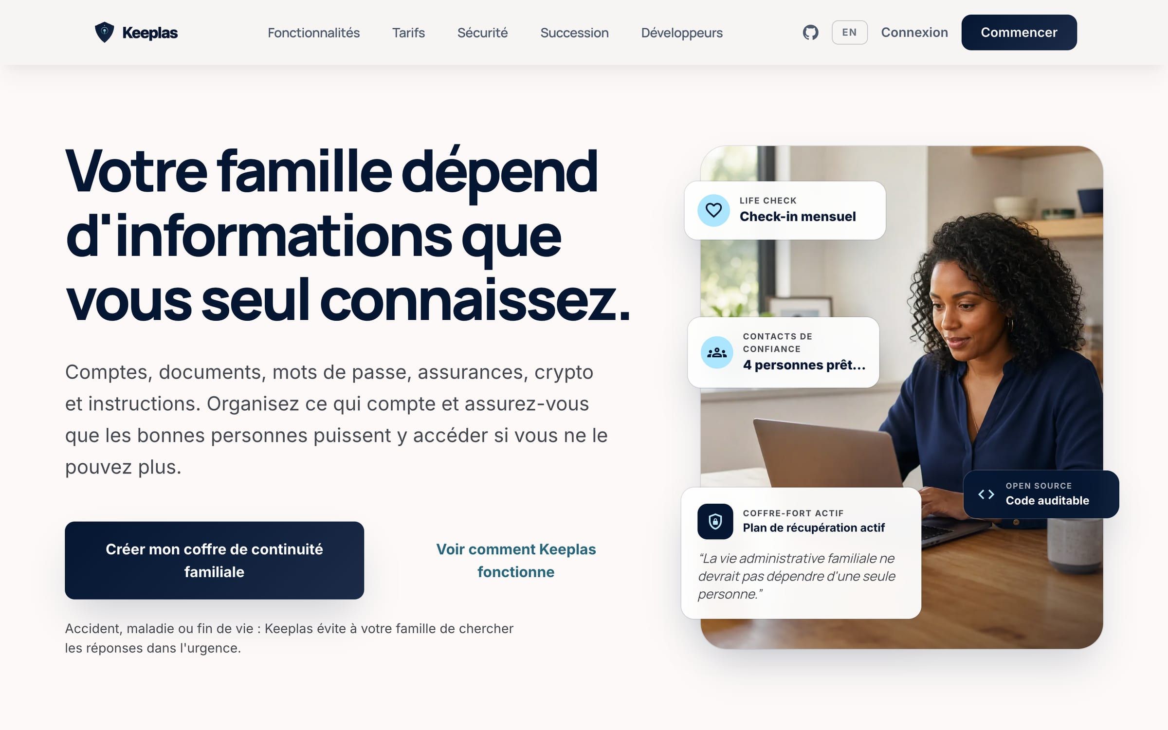Capture de la page d'accueil du site Keeplas