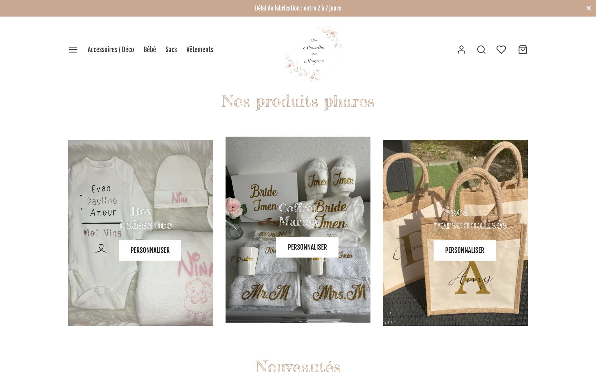 Capture de la page d'accueil du site Les Merveilles de Morgane
