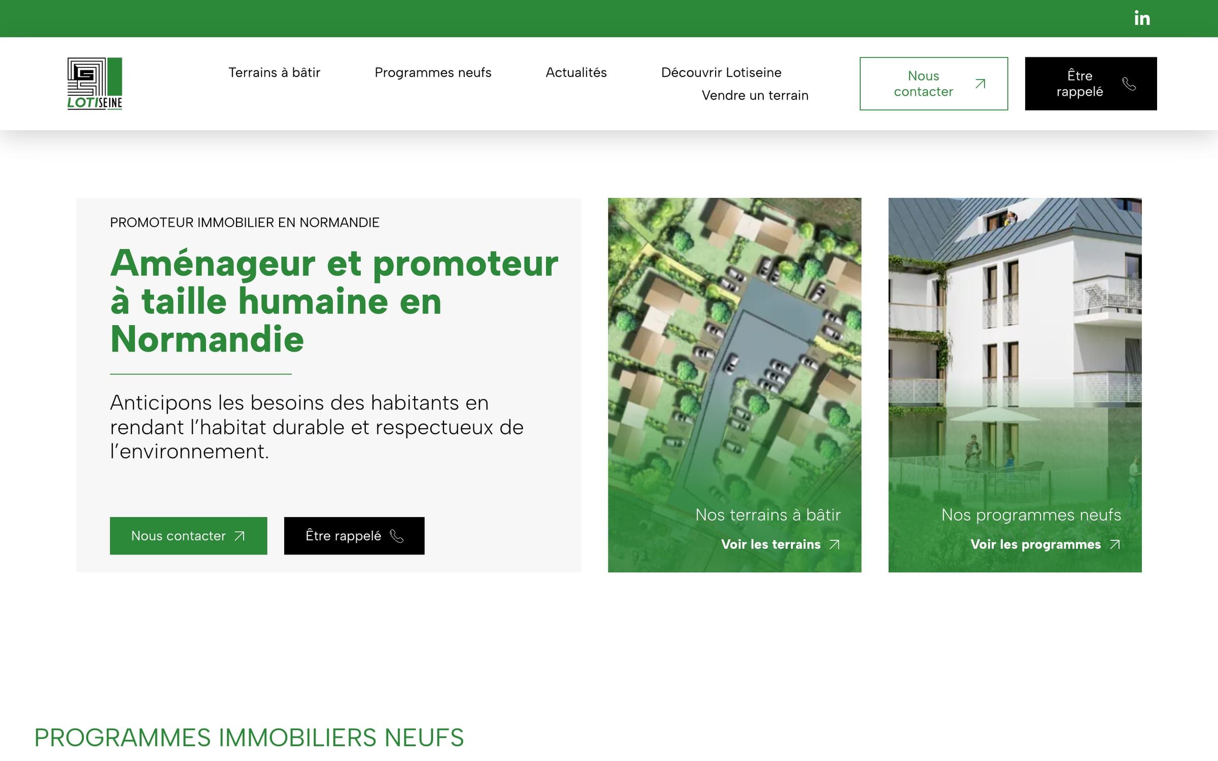 Capture de la page d'accueil du site Lotiseine