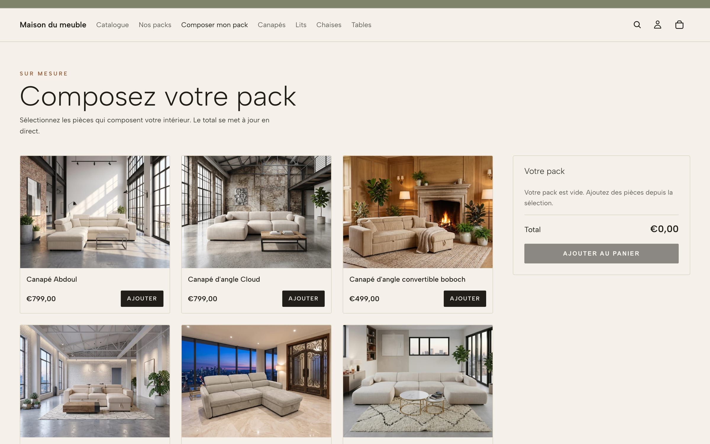 Capture d'une section du site Maison du Meuble