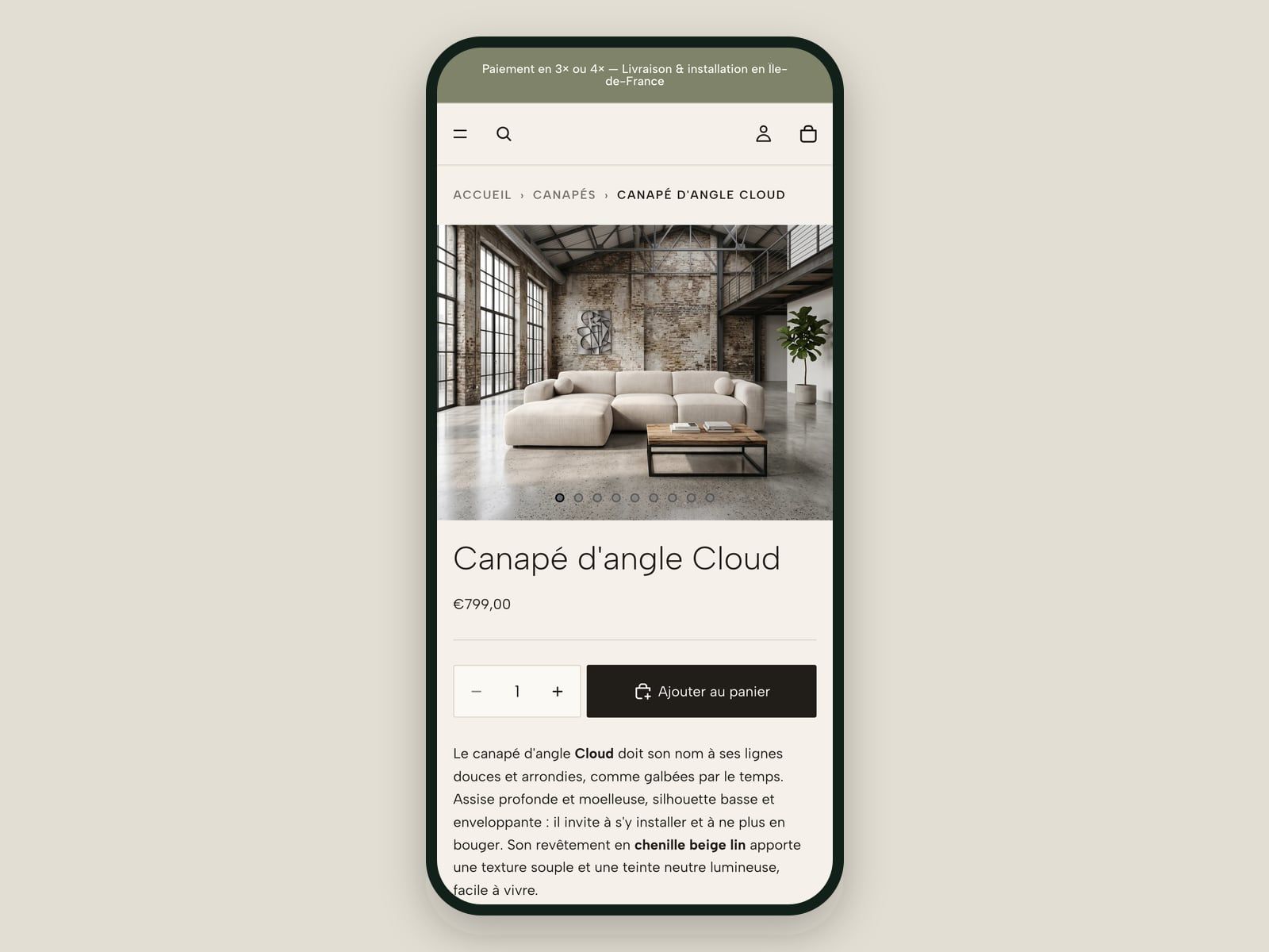 Le site Maison du Meuble affiché sur mobile