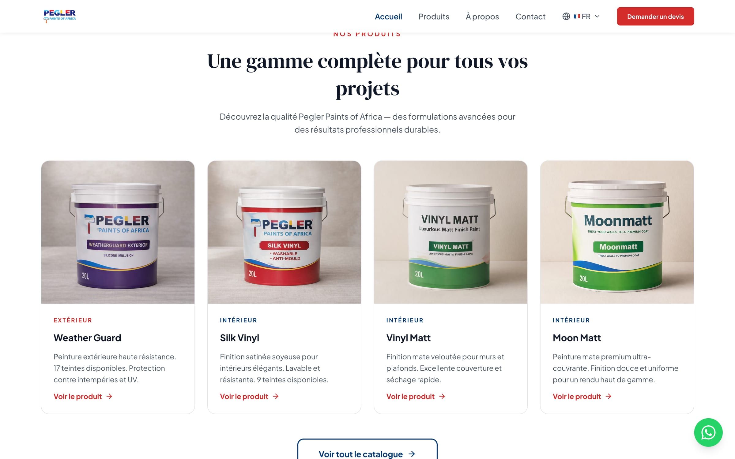 Capture d'une section du site Pegler Paints RDC