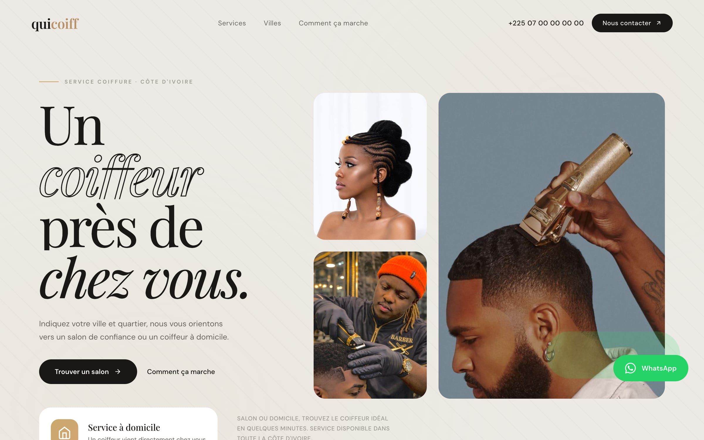 Capture de la page d'accueil du site QuiCoiff