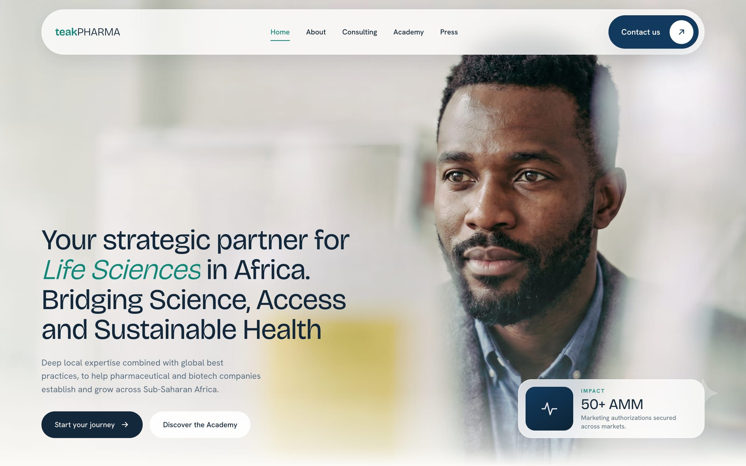 Capture de la page d'accueil du site Teak Pharma