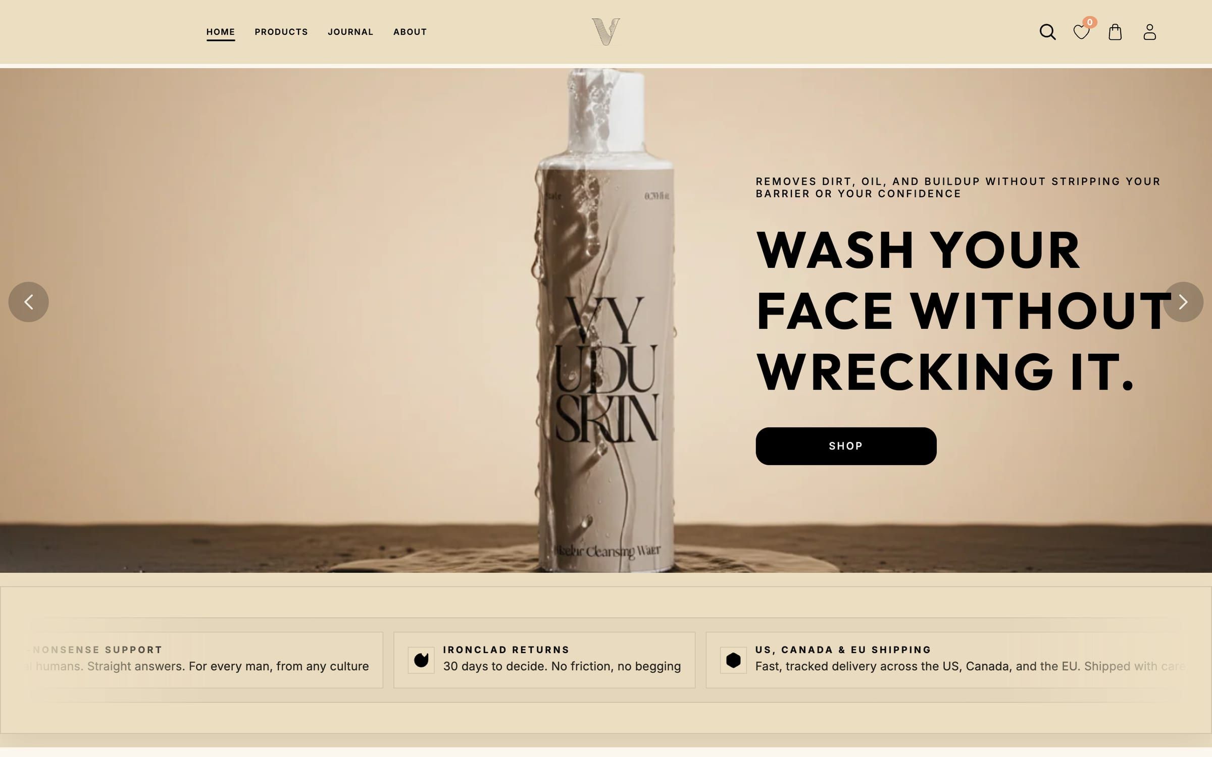 Capture de la page d'accueil du site Vyudu Skin