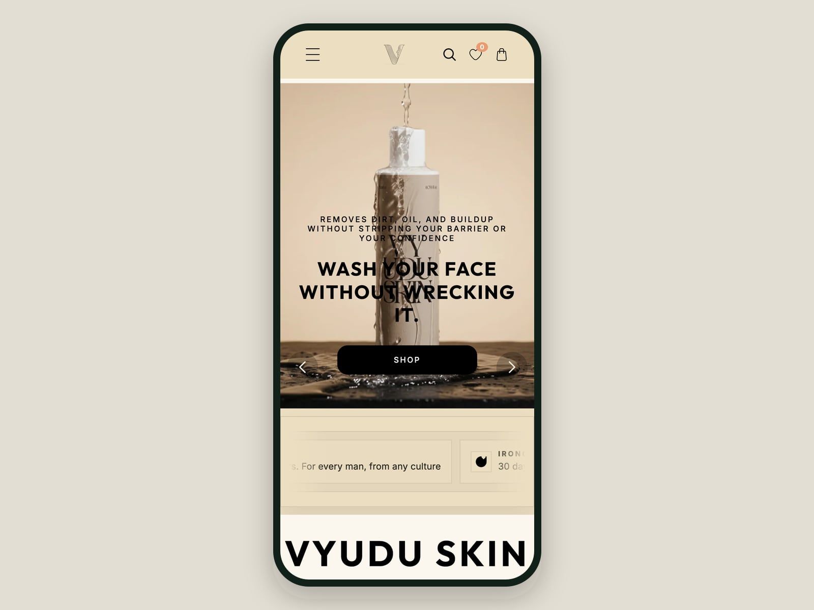 Le site Vyudu Skin affiché sur mobile